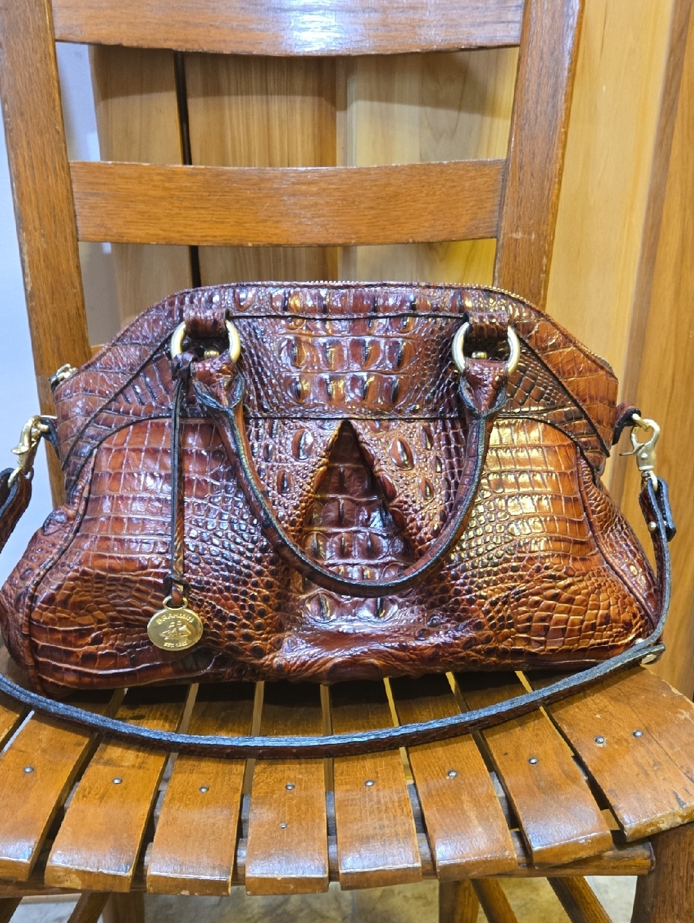 Brahmin Lisa Pecan Melbourne Dome Leather Satchel Bag Purse